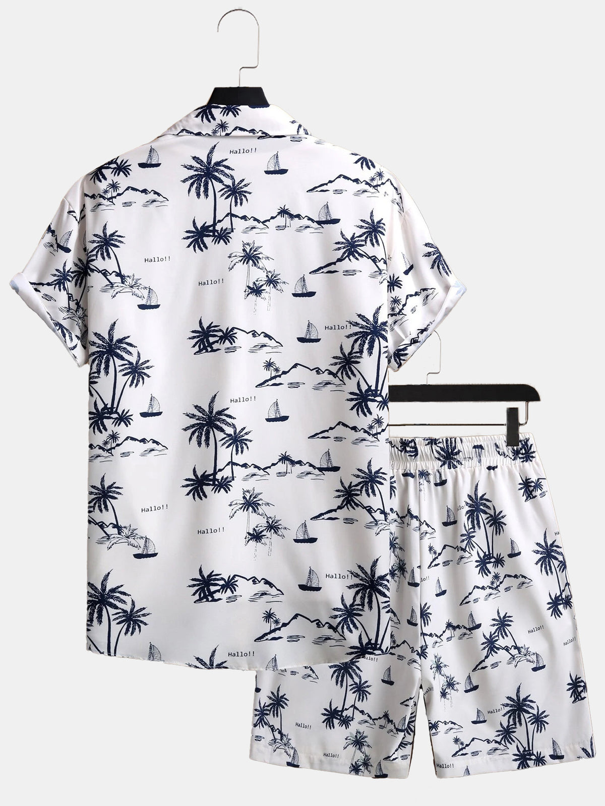 Men's Fashion 3D Print Short Sleeve Shirt & Beach Pants Set