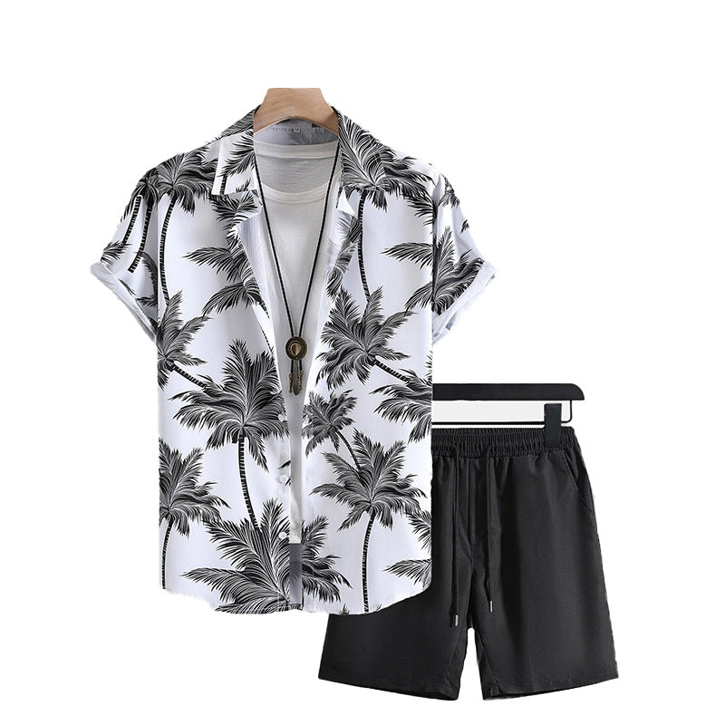 Men's Fashion 3D Print Short Sleeve Shirt & Beach Pants Set