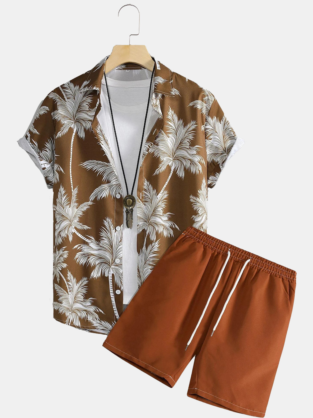 Men's Fashion 3D Print Short Sleeve Shirt & Beach Pants Set