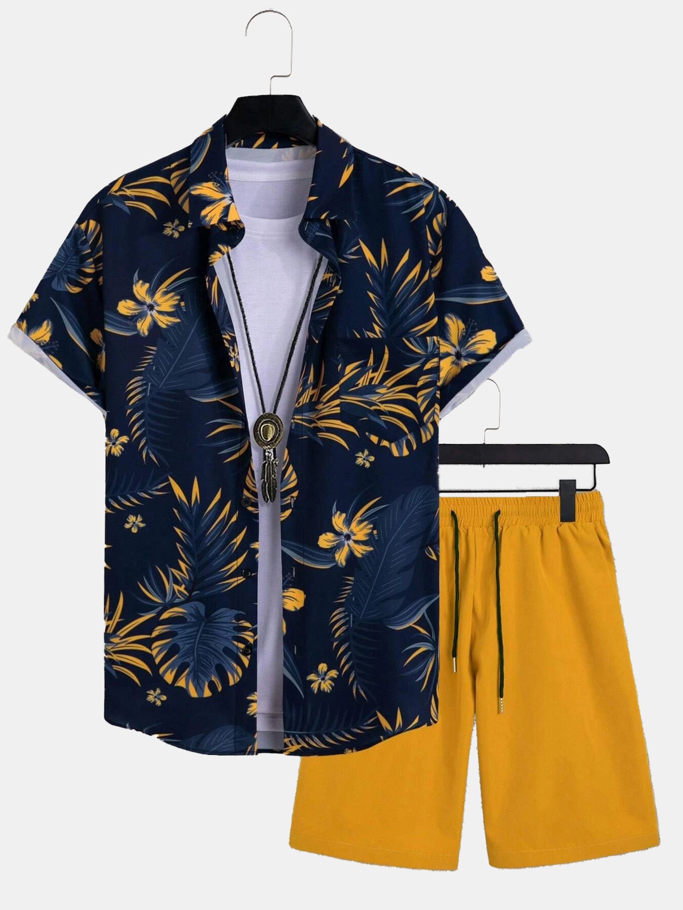 Men's Fashion 3D Print Short Sleeve Shirt & Beach Pants Set