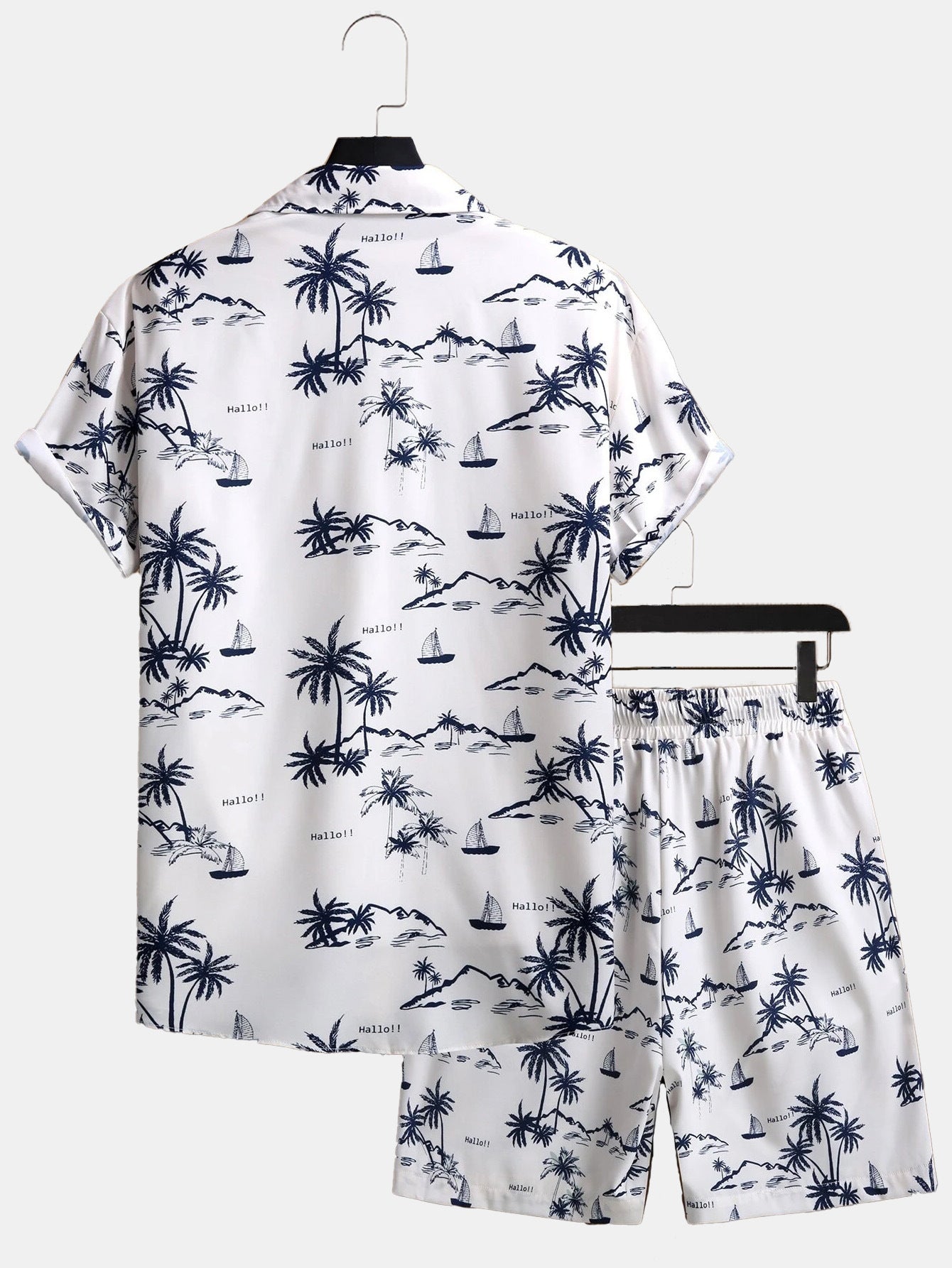 Men's Fashion 3D Print Short Sleeve Shirt & Beach Pants Set