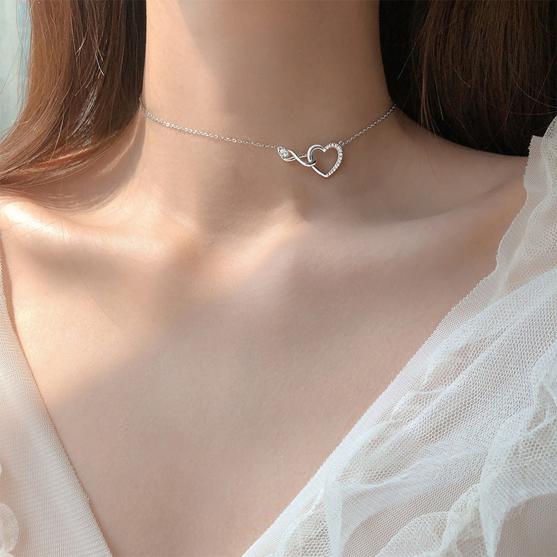 Korean Style Heart Necklace with Sparkling Diamonds