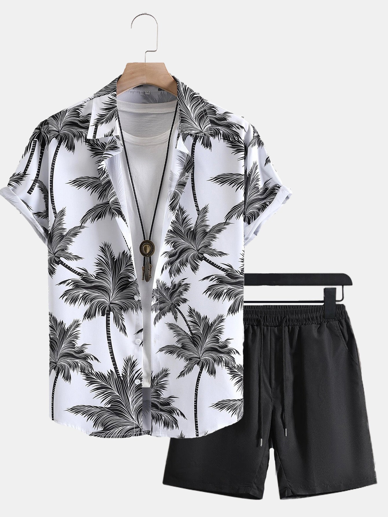 Men's Fashion 3D Print Short Sleeve Shirt & Beach Pants Set