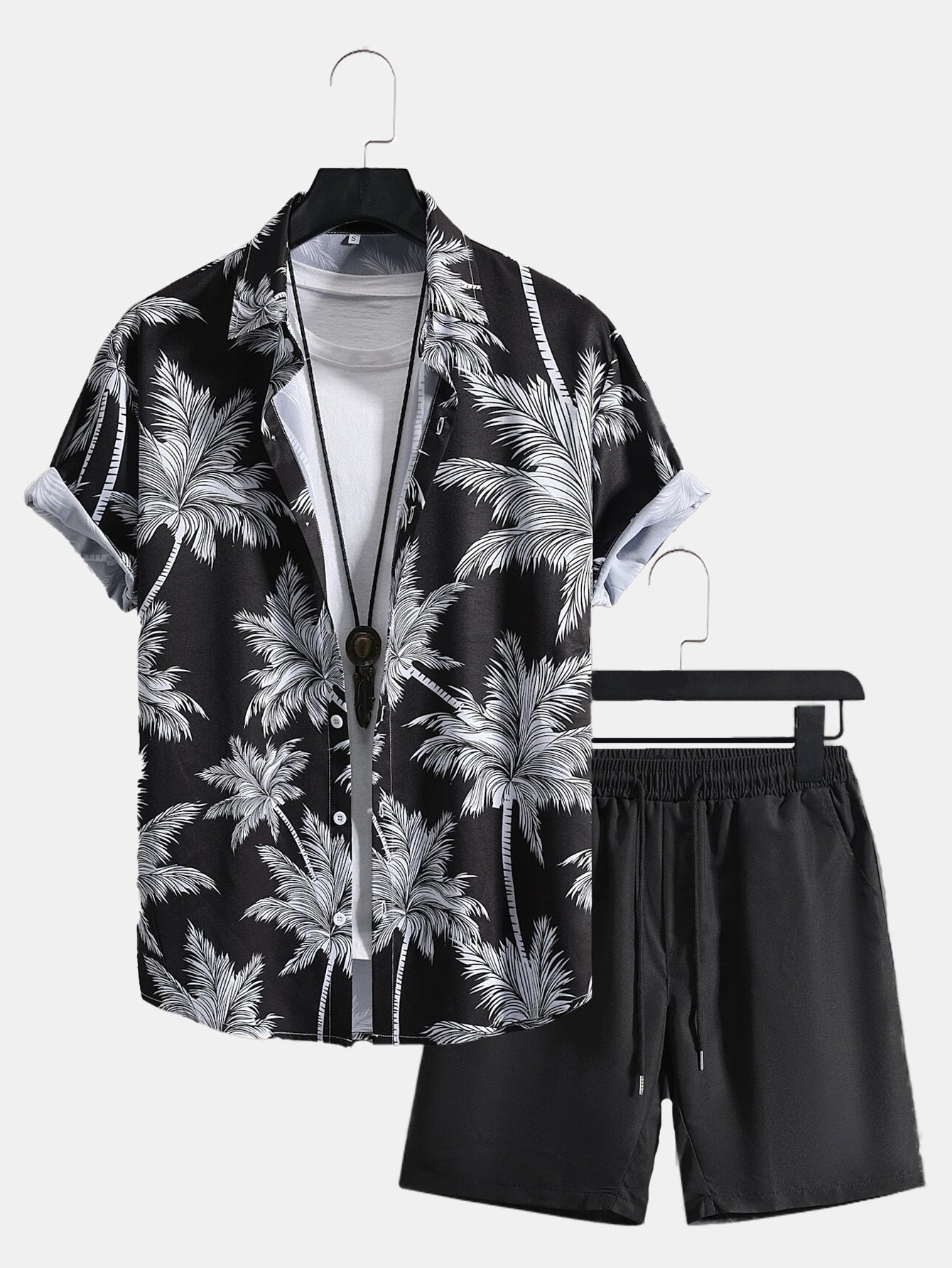 Men's Fashion 3D Print Short Sleeve Shirt & Beach Pants Set