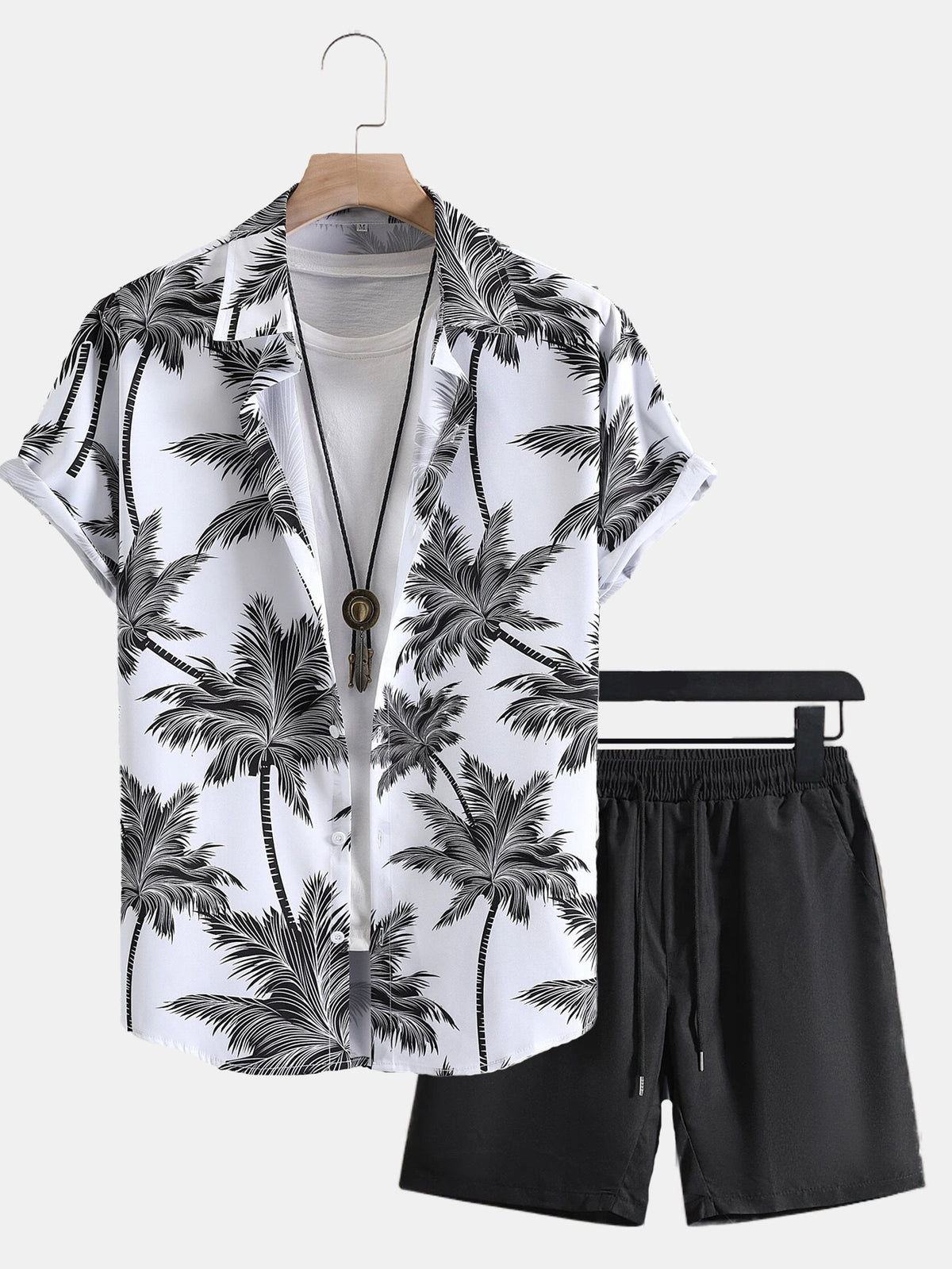 Men's Fashion 3D Print Short Sleeve Shirt & Beach Pants Set